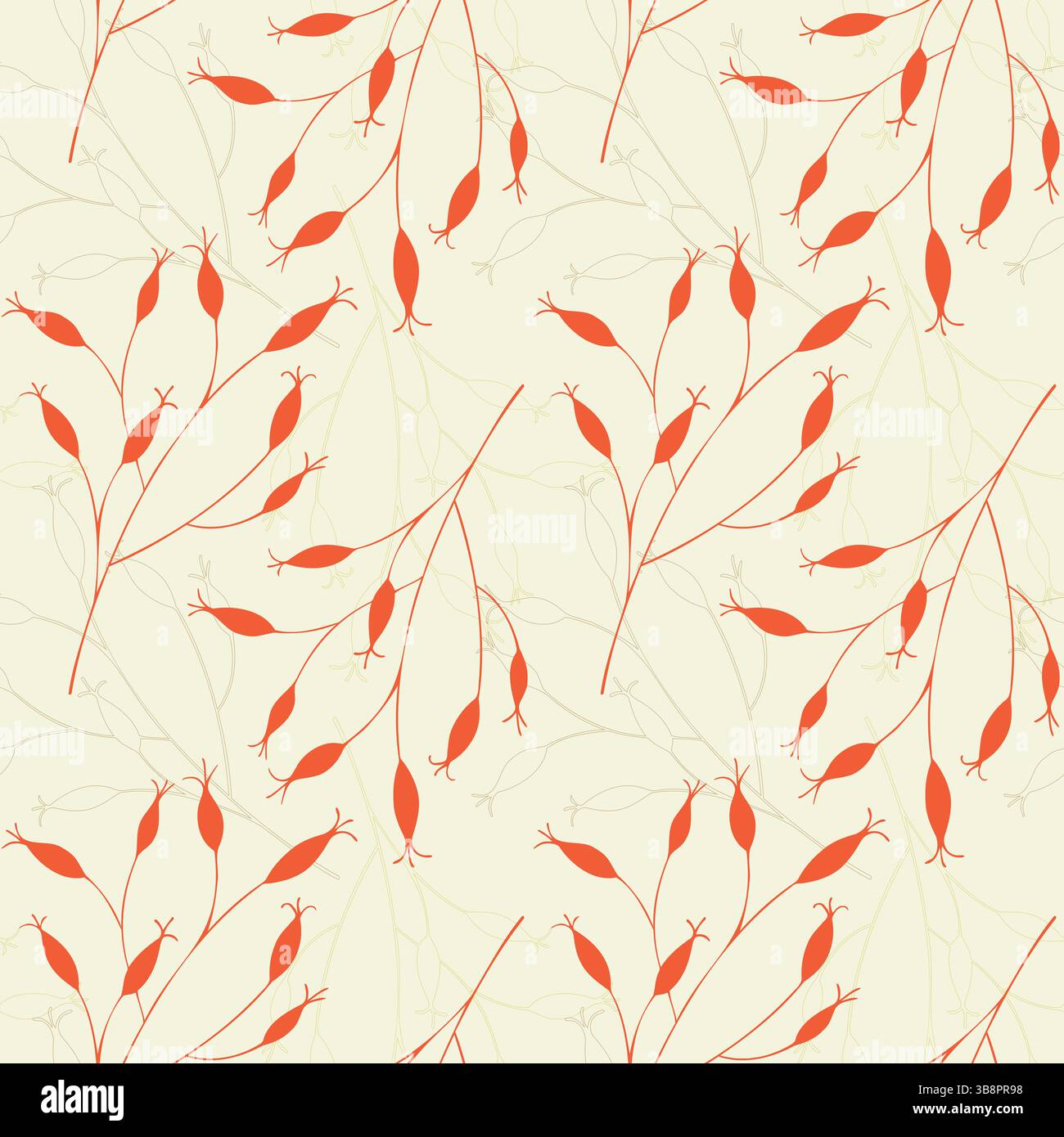 Rami autunnali Rosehip su sfondo crema, motivo floreale. Frutti o rose di arancia Rosehip, raccolta, fonte di vitamina C. illustrazione disegnata a mano. Illustrazione vettoriale Illustrazione Vettoriale
