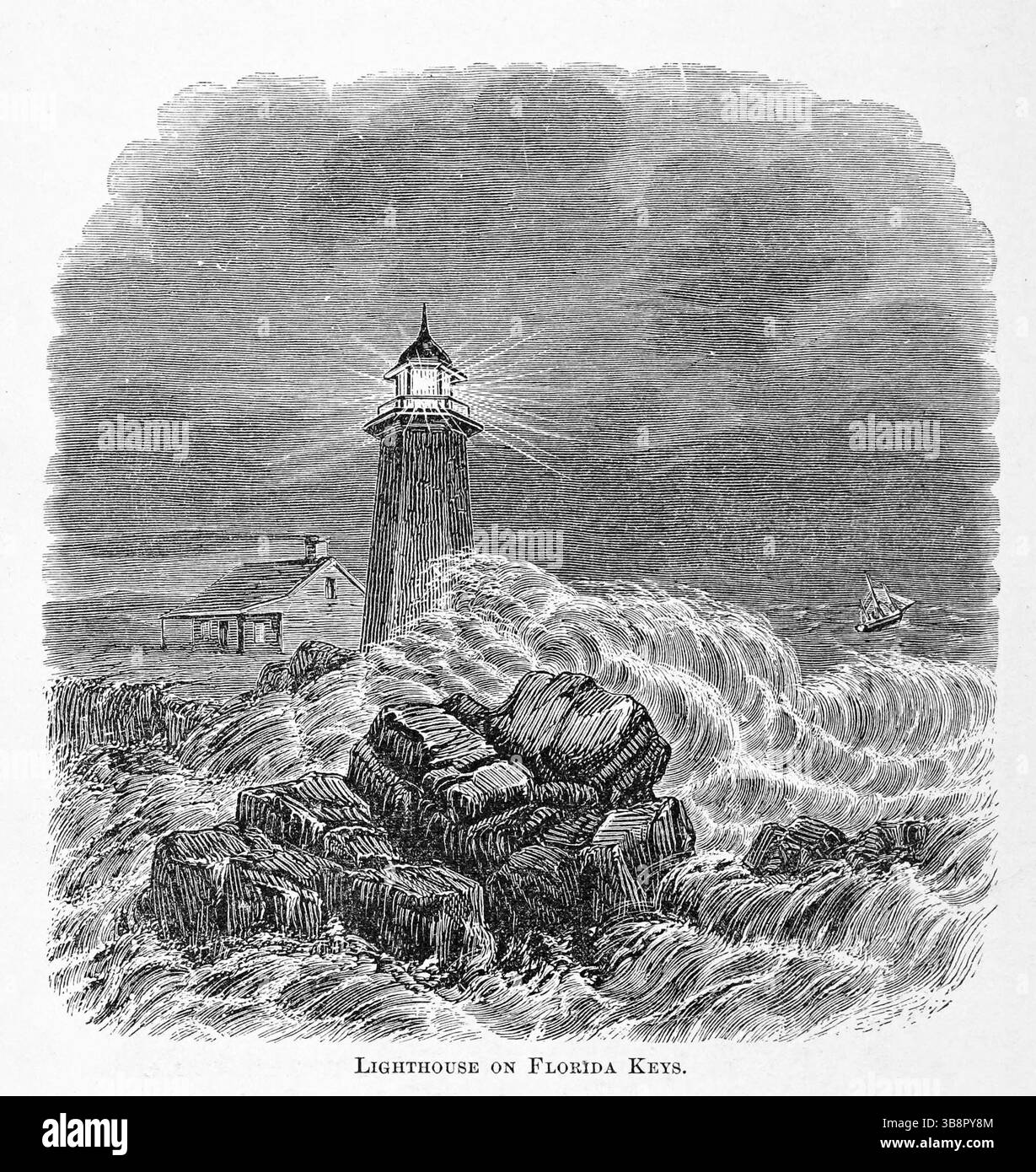 Faro sulle Florida Keys. illustrazione d'archivio del xix secolo Foto Stock