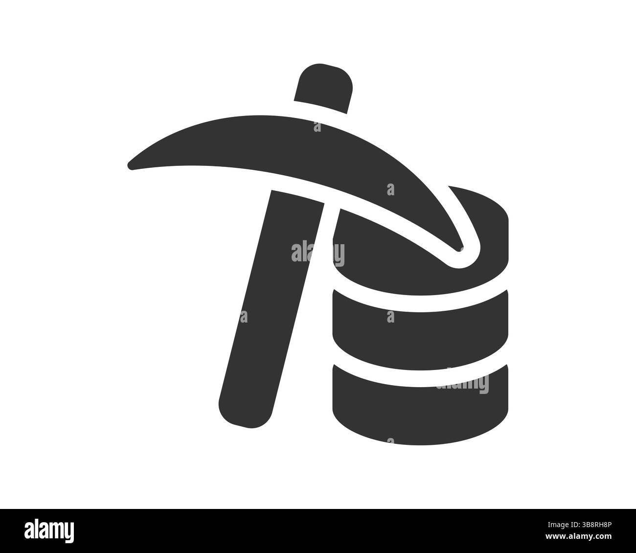 Concetto di data mining. Icona con piccone e database. Simboleggia l'estrazione dei dati, l'analisi e le informazioni. Ideale per progetti tecnologici, aziendali e finanziari Illustrazione Vettoriale