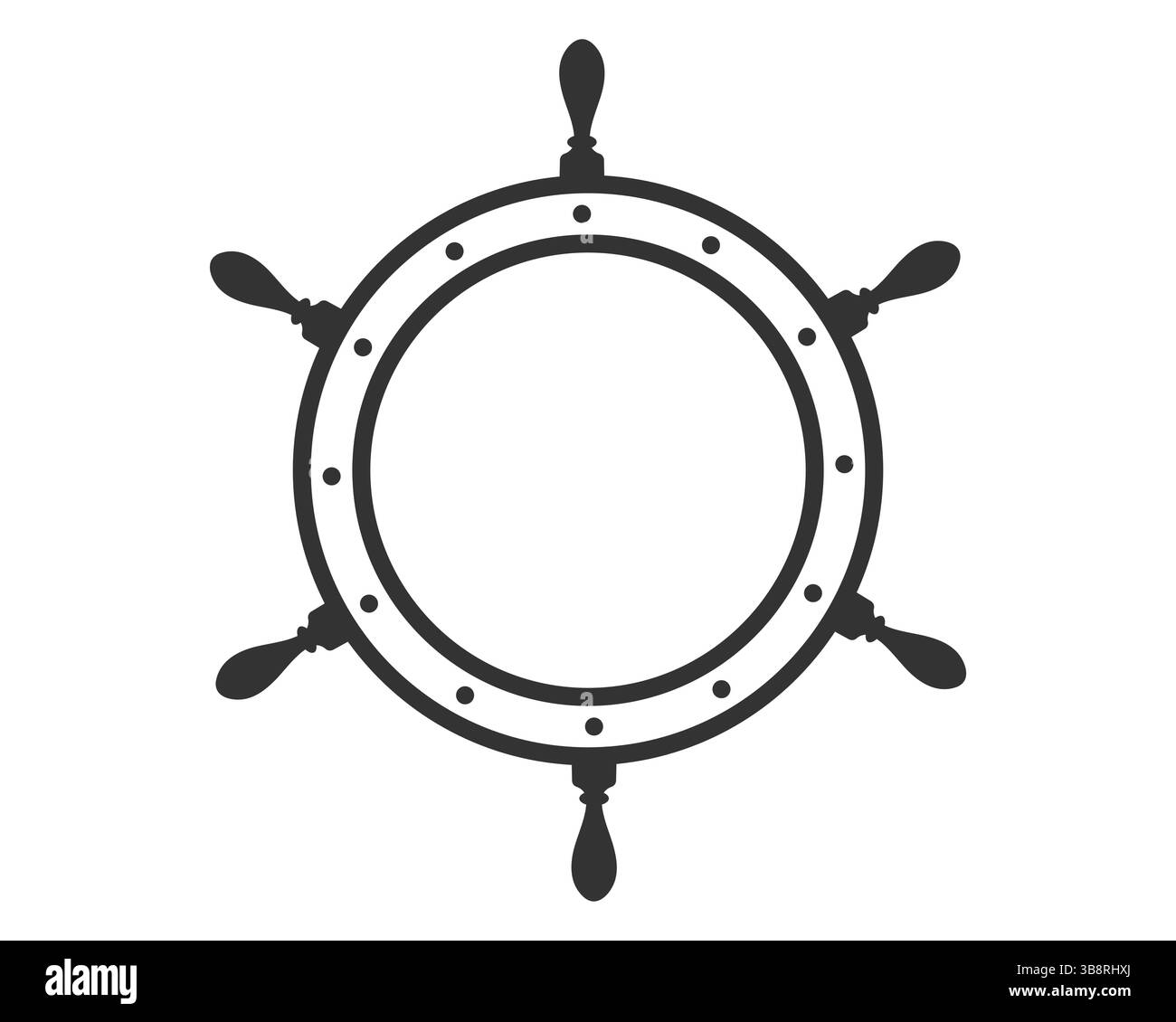 Classica silhouette del timone, simbolo di direzione e controllo. Temi nautici, viaggi, leadership. Design pulito e minimalista, ideale per icone o loghi. Illustrazione Vettoriale