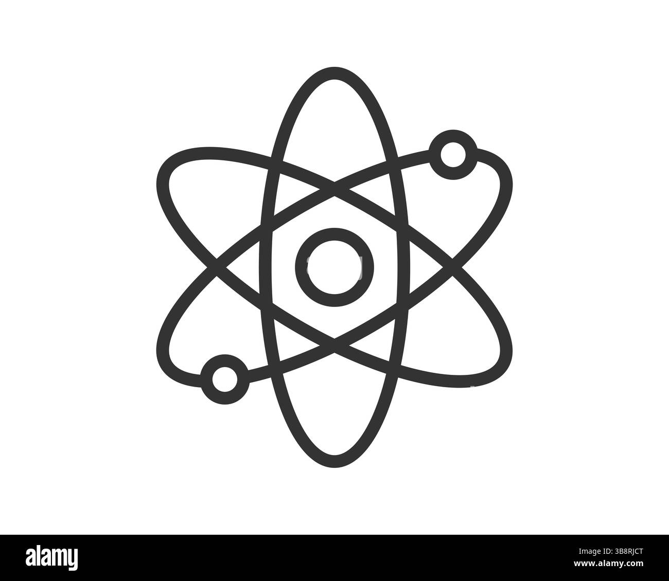 Disegno lineare di un atomo. Rappresenta la scienza, la fisica, la chimica e gli elementi costitutivi della vita. Da utilizzare per materiali didattici o per il web design. Illustrazione Vettoriale