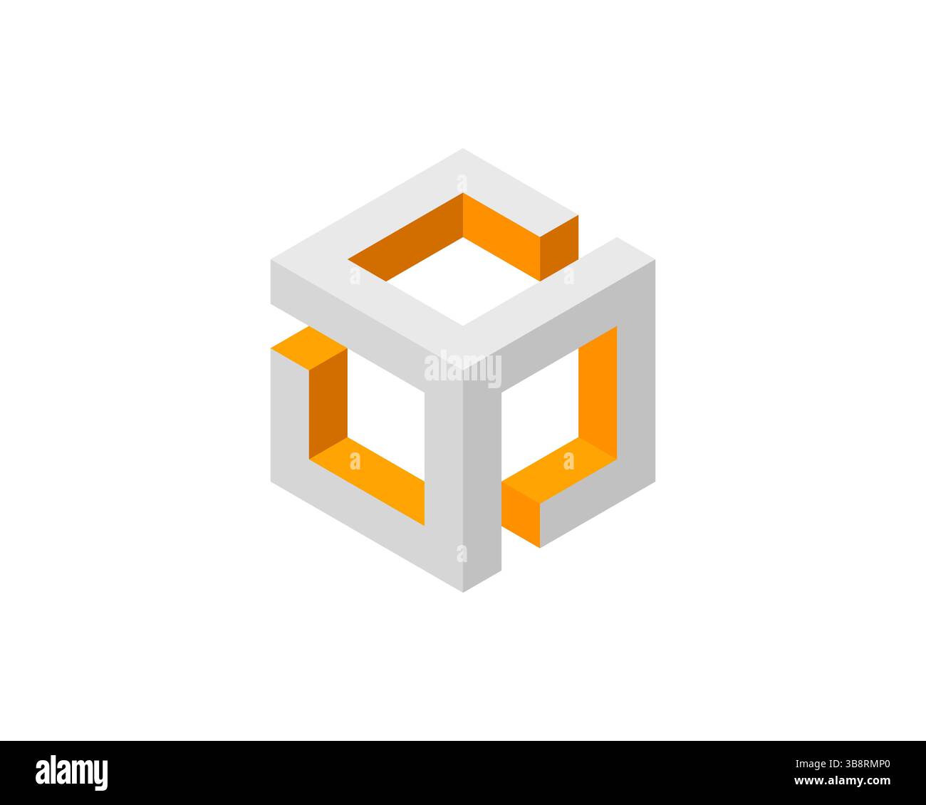 Design astratto a cubo isometrico, con una combinazione di colori grigio e arancione. Rappresenta la connessione, l'innovazione o la tecnologia. Ideale per marchi aziendali Illustrazione Vettoriale