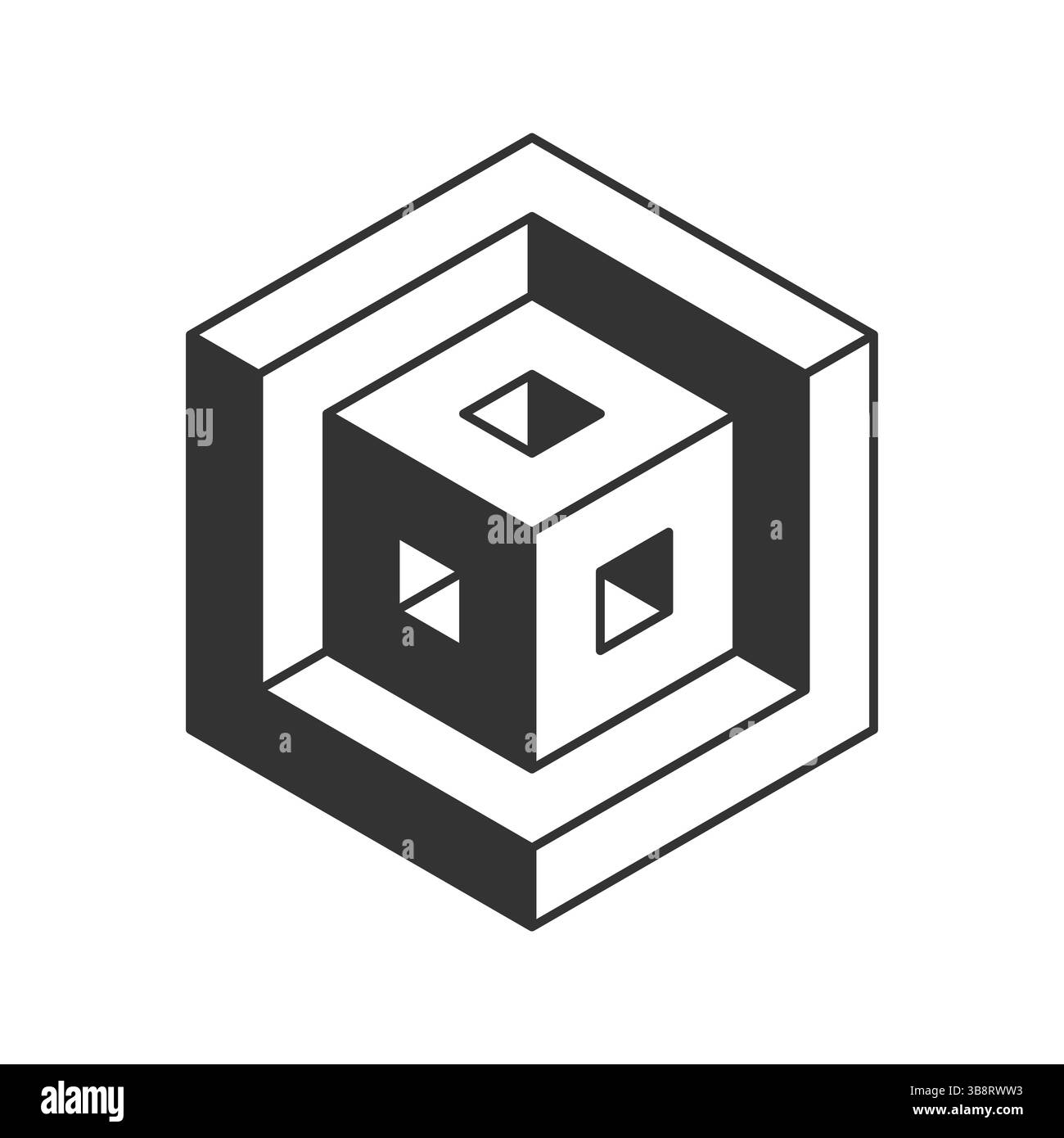 Logo Cube, design geometrico vettoriale. Logo dell'azienda Black and White Box, emblema tecnologico di tendenza in stile isometrico 3D. Illustrazione Vettoriale