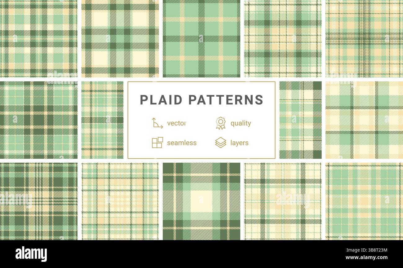 Motivi in tessuto a quadri con un mix di motivi geometrici e strisce orizzontali. Ideale per stampe tessili, camicie e tappezzerie ripetute. Perfetto per la pubblicità Illustrazione Vettoriale