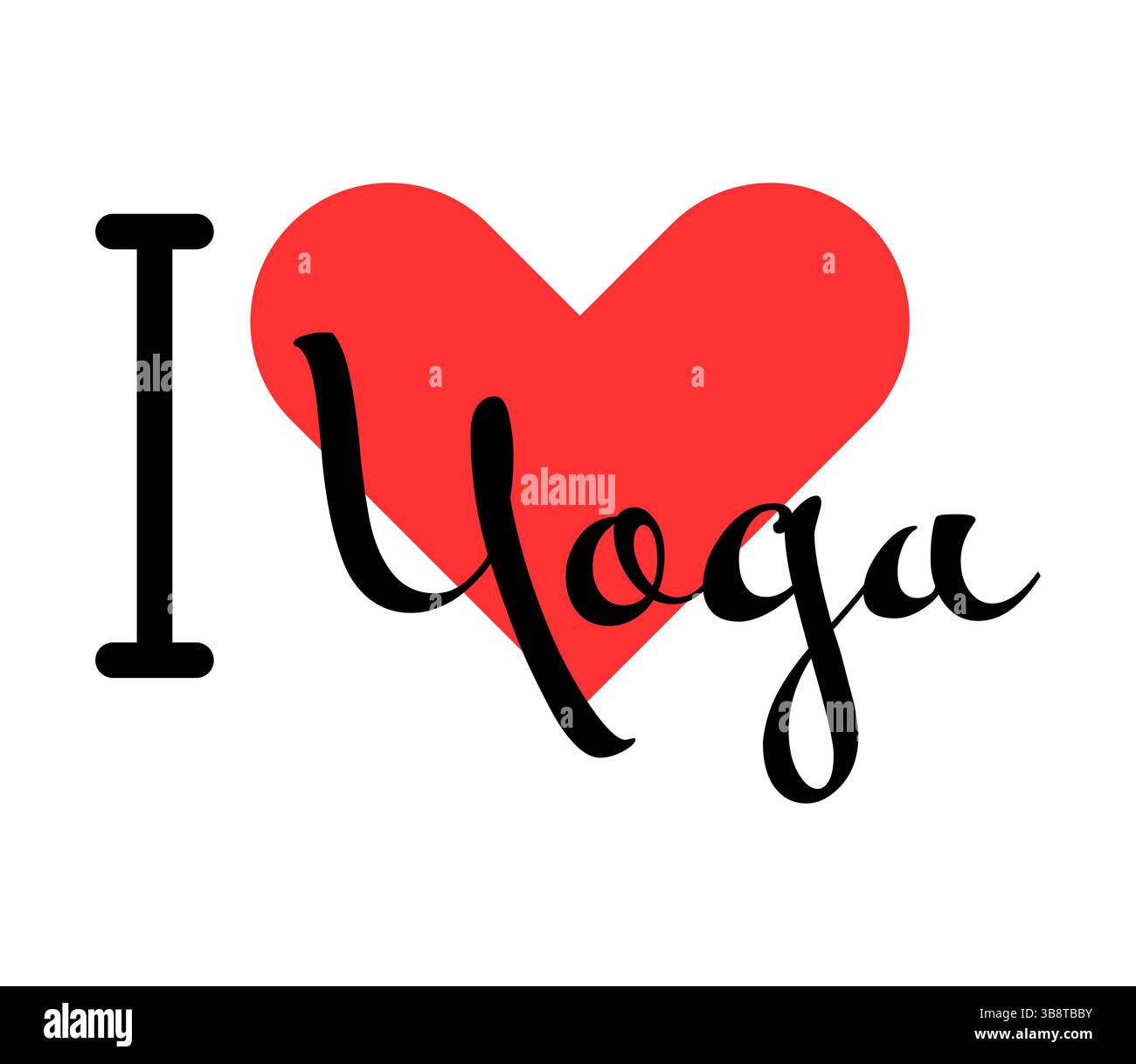 Amo lo slogan creativo dello Yoga. Lettere disegnate a mano con cuore rosso. Illustrazione vettoriale, lettere in un design moderno per t-shirt, striscioni, poster, sti Illustrazione Vettoriale