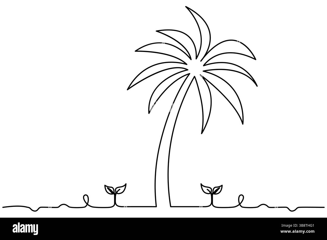 Disegno grafico a linea singola continuo della struttura di palma isolato Illustrazione Vettoriale