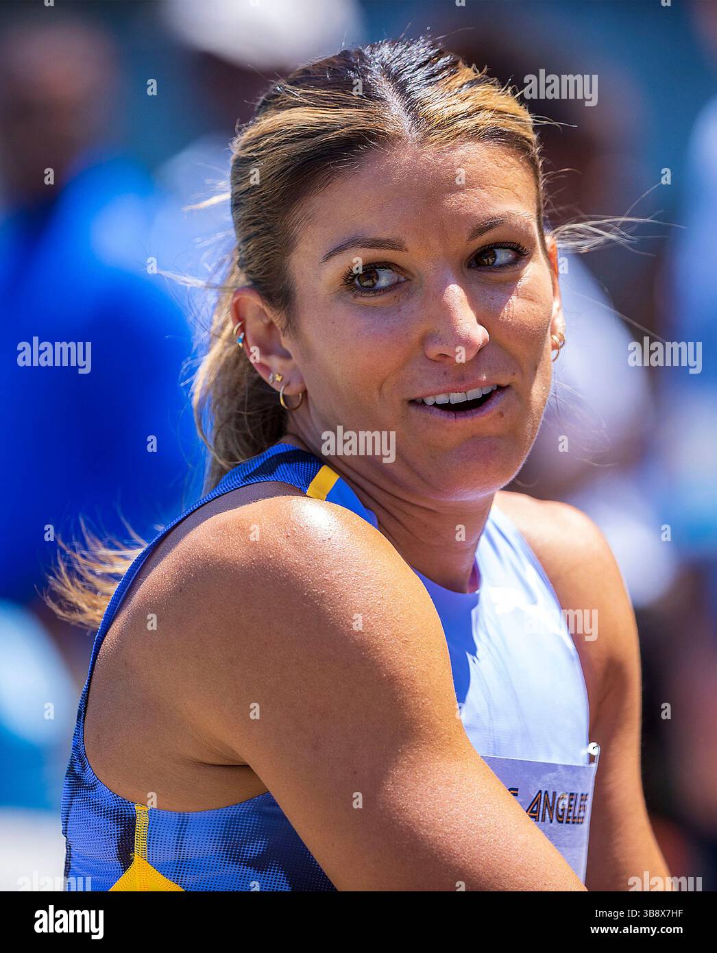 27 maggio 2023, Westwood, California, USA: Jenna Prandini si piazza prima nei 200m femminili nella seconda giornata del Gran Premio USATF di Los Angeles sabato 27 maggio 2023 presso l'UCLA Drake Track and Field Stadium di Westwood, California. ARIANA RUIZ/PI (immagine di credito: © Prensa Internacional via ZUMA Press Wire) Foto Stock