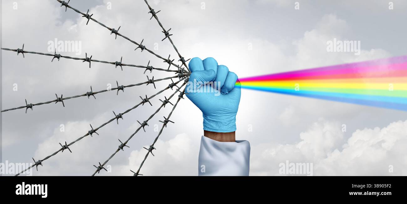 Ricerca medica per Una cura come medico o infermiere trasformare dolore e malattia o malattia in un rimedio o trattamento come un simbolo di medicina di guarigione e lui Foto Stock