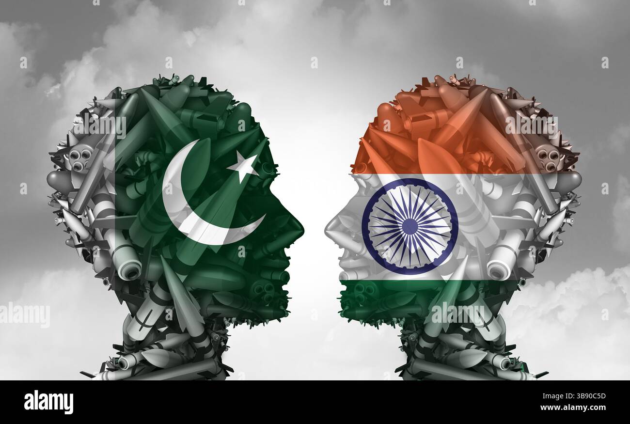 Pakistan India conflitto missilistico come un conflitto geopolitico tra pakistani e nazioni indiane come una crisi di sicurezza dell'Asia meridionale dovuta alla politica Foto Stock