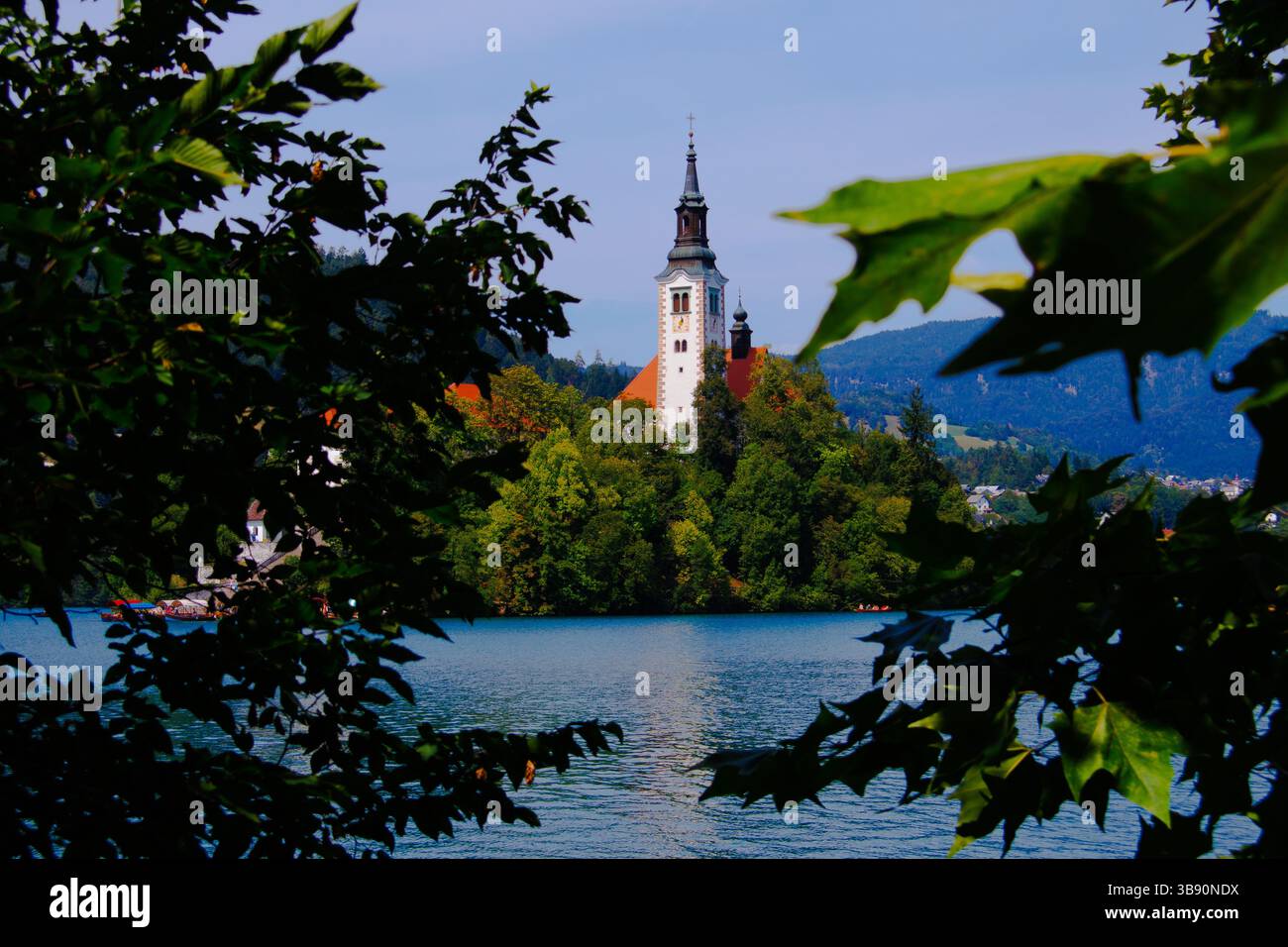 Lago Bled, Slovenia. Isola di Bled (Blejski Otok) Foto Stock