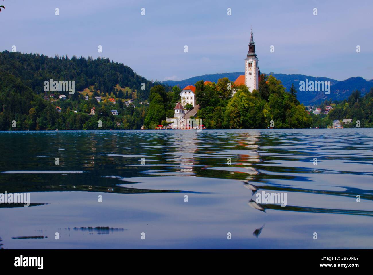Lago Bled, Slovenia. Isola di Bled (Blejski Otok) Foto Stock