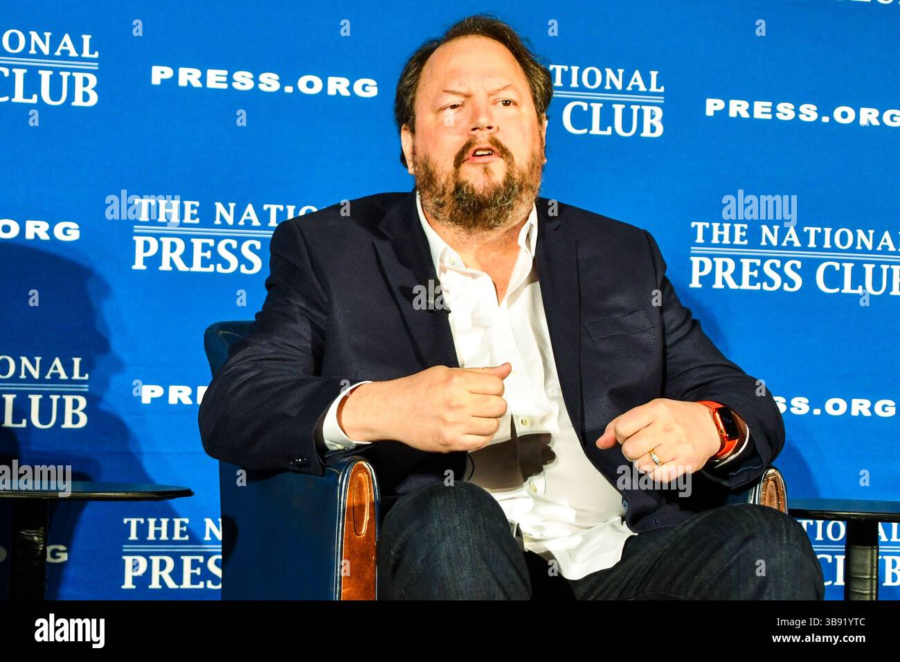 Il produttore cinematografico Mark Maxey al National Press Club, 7 maggio 2025 Foto Stock