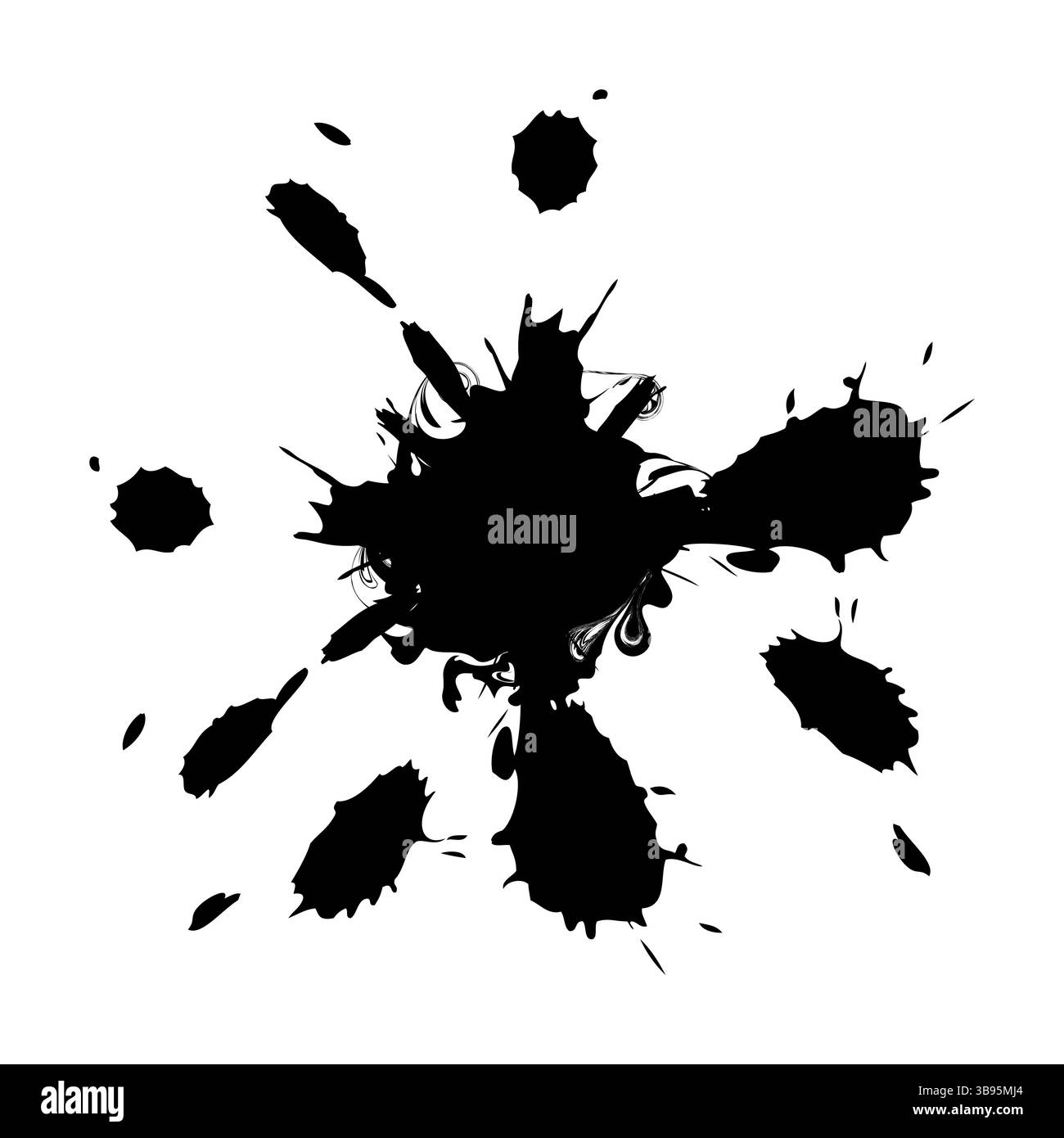 Forma a blot di inchiostro. Figura con spruzzi scuri. Elemento schizzo astratto. Forma liquida vettoriale. Illustrazione Vettoriale