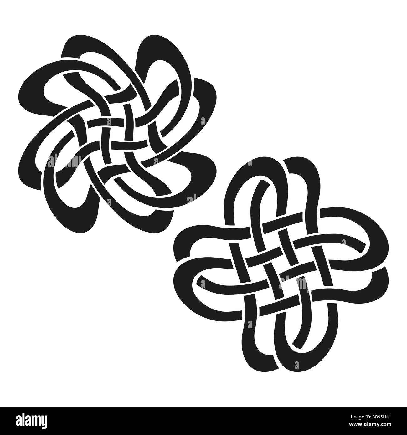 Simbolo doppio nodo. Figura loop intrecciato. Segno del vettore astratto. Elemento culturale nero. Illustrazione Vettoriale