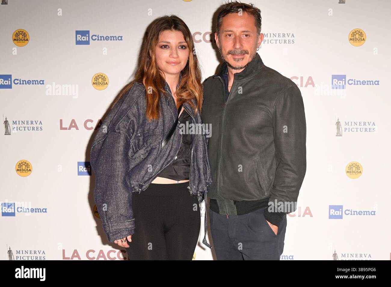 8 maggio 2023, Roma, Italia: Carlotta Antonelli (l) e Michele Alhaique (r) assistono alla prima del film ''la caccia'' al Cinema Barberini. (Immagine di credito: © Mario Cartelli/SOPA Images via ZUMA Press Wire) Foto Stock