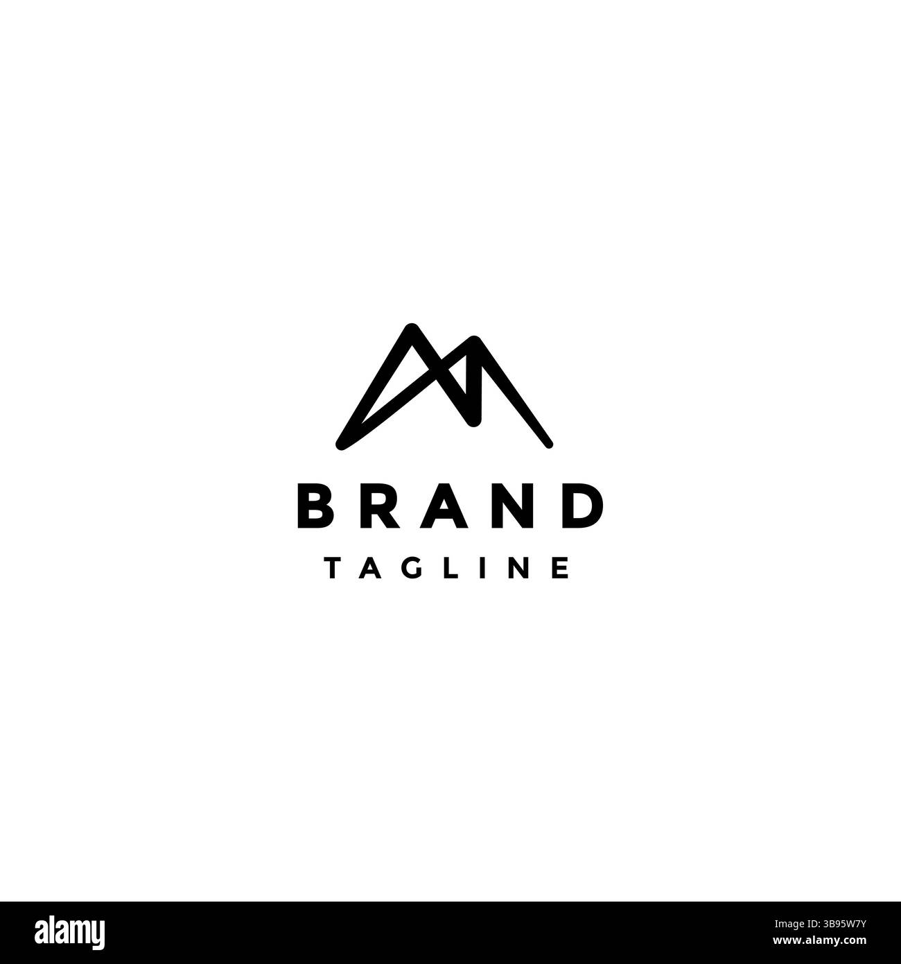 Design con logo Sihouette Simple Mountain Line. Le linee M iniziali formano il logo Mountain Symbol. Illustrazione Vettoriale