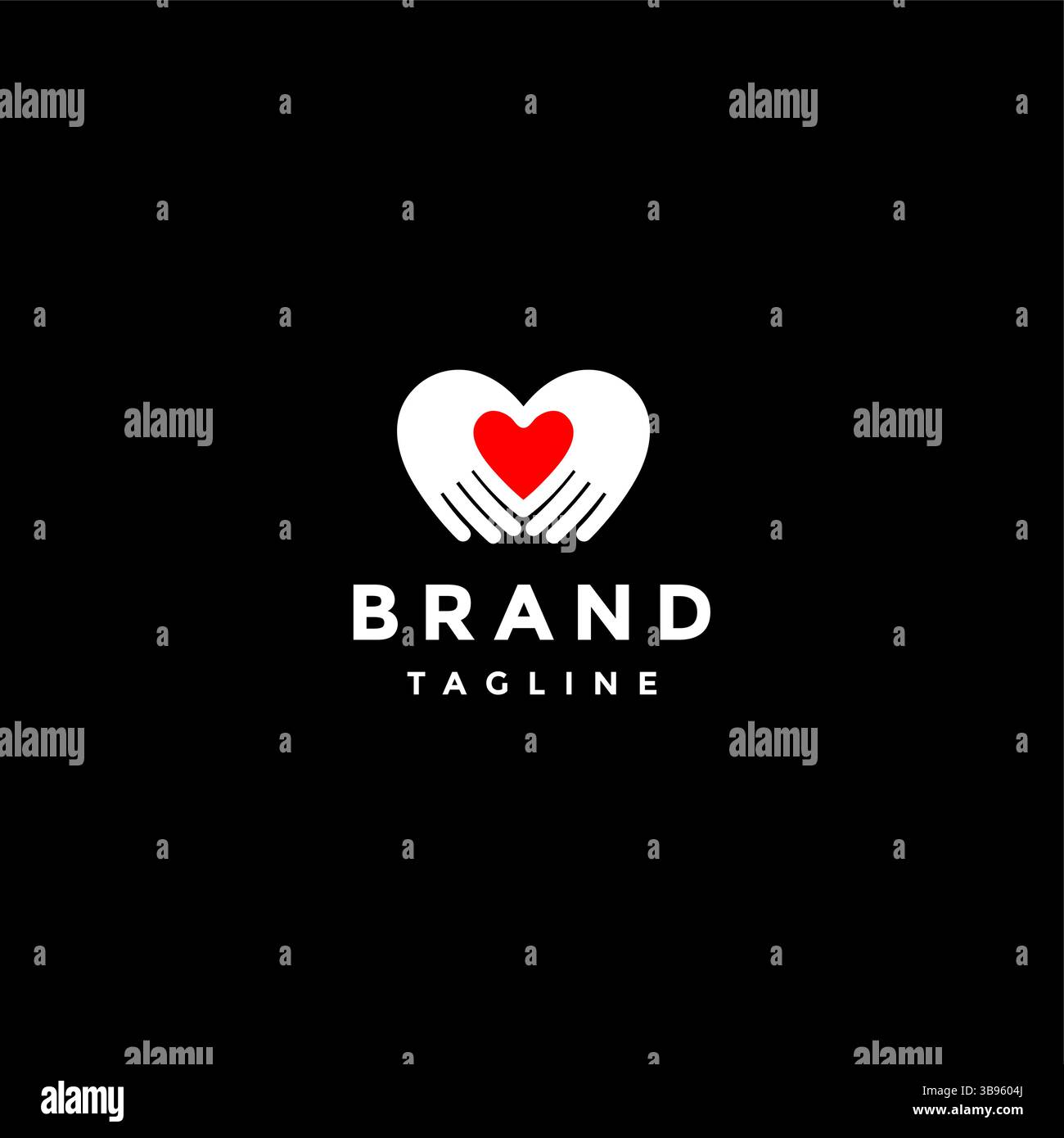 Simbolo del cuore all'interno delle due mani Logo Design. Due mani collegate dal logo Heart Symbol. Illustrazione Vettoriale