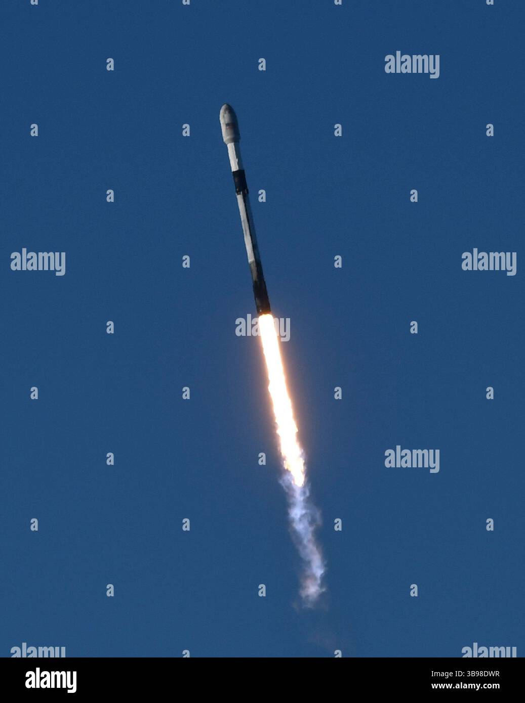 Dopo un ritardo di 48 ore SpaceX Starllink lancia un Falcon 9 con dozzine di satelliti e per la prima volta ceneri di persone nello spazio da Vandenberg SFB, CA/USA, martedì 31 gennaio 2023. Le ceneri 5 persone saranno sul razzo e orbiteranno intorno alla Terra per un massimo di 10 anni, prima di schiantarsi attraverso l'atmosfera e bruciare. Questo è il primo lancio da parte di StardustMe dalla nuova Zelanda di resti umani in orbita Sense 1992, quando una navetta spaziale della NASA trasportò le ceneri del creatore di Star Trek Gene Roddenberry?. (Immagine di credito: © Gene Blevins/ZUMA Press Wire) Foto Stock