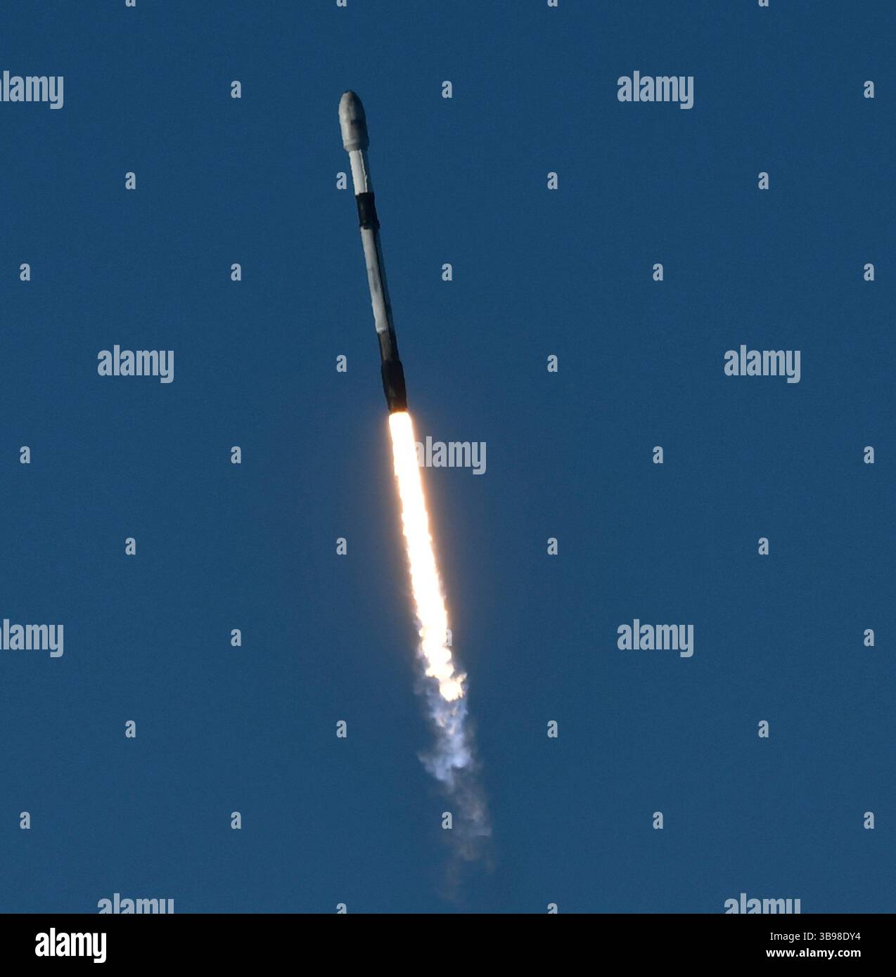 Dopo un ritardo di 48 ore SpaceX Starllink lancia un Falcon 9 con dozzine di satelliti e per la prima volta ceneri di persone nello spazio da Vandenberg SFB, CA/USA, martedì 31 gennaio 2023. Le ceneri 5 persone saranno sul razzo e orbiteranno intorno alla Terra per un massimo di 10 anni, prima di schiantarsi attraverso l'atmosfera e bruciare. Questo è il primo lancio da parte di StardustMe dalla nuova Zelanda di resti umani in orbita Sense 1992, quando una navetta spaziale della NASA trasportò le ceneri del creatore di Star Trek Gene Roddenberry?. (Immagine di credito: © Gene Blevins/ZUMA Press Wire) Foto Stock