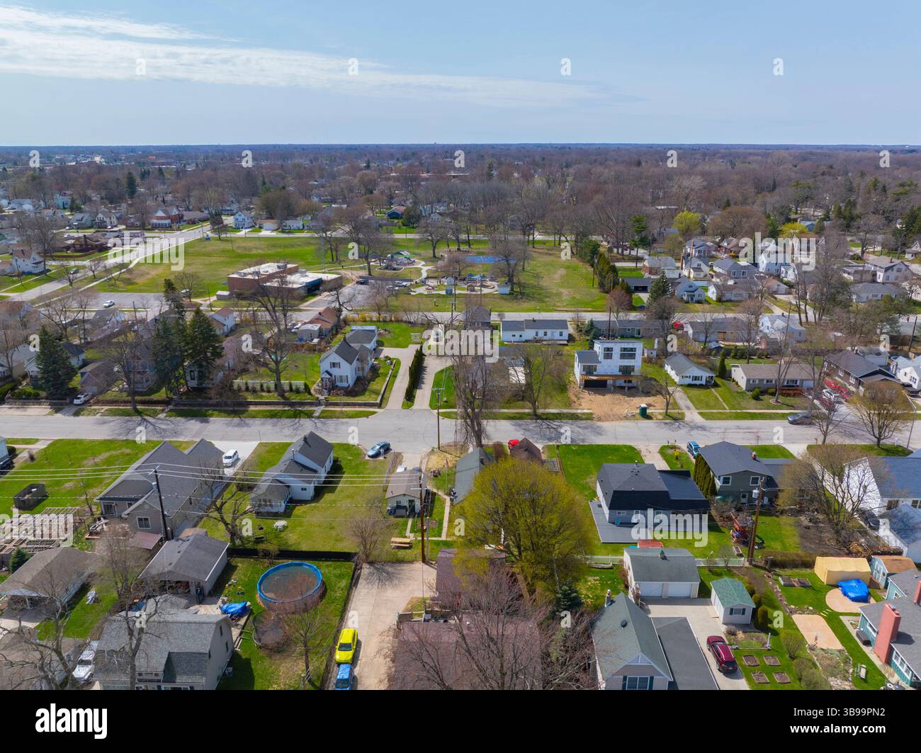 Vista aerea della storica casa sul lungomare sulla costa del lago Huron nella città di Port Huron, Michigan Michigan, Stati Uniti. Foto Stock
