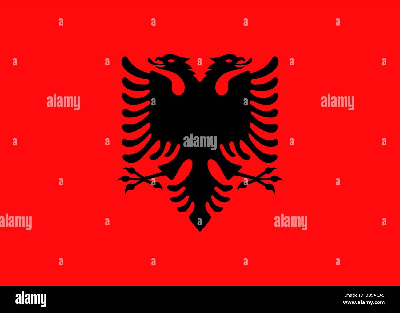 Bandiera dell'Albania. Bandiera Albania colori ufficiali e proporzioni immagine vettoriale digitale. Illustrazione Vettoriale