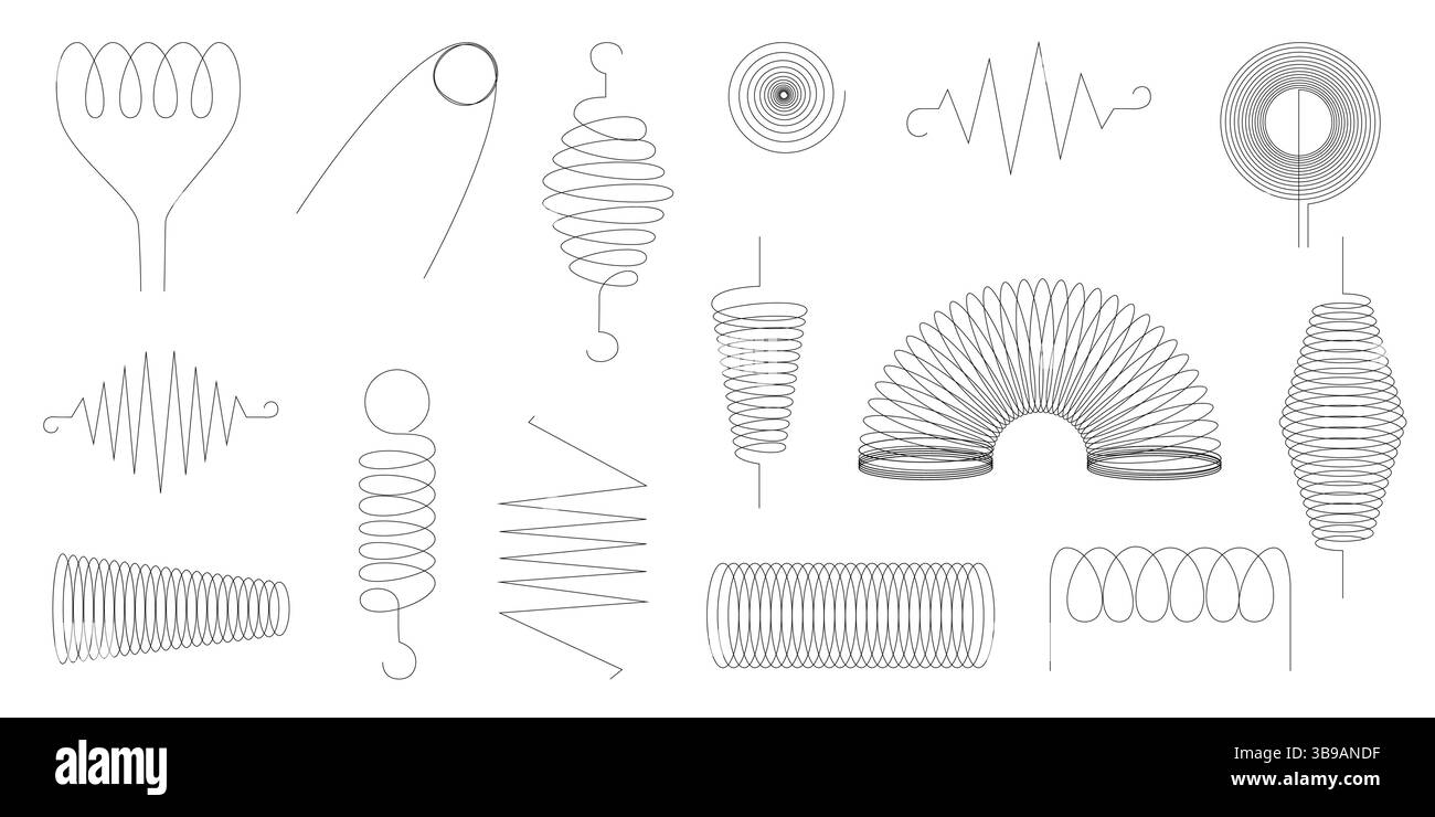 Icone line art con forme a spirale e a spirale a molla ideali per progetti creativi temi stagionali poster web design materiali di branding e. Illustrazione Vettoriale