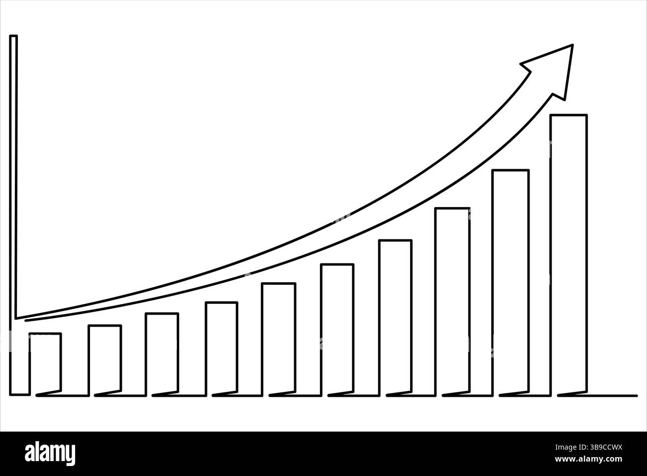 Icona di crescita continua del business disegno grafico su una linea. Immagine a riga singola della freccia verso l'alto vettore di aumento Illustrazione Vettoriale