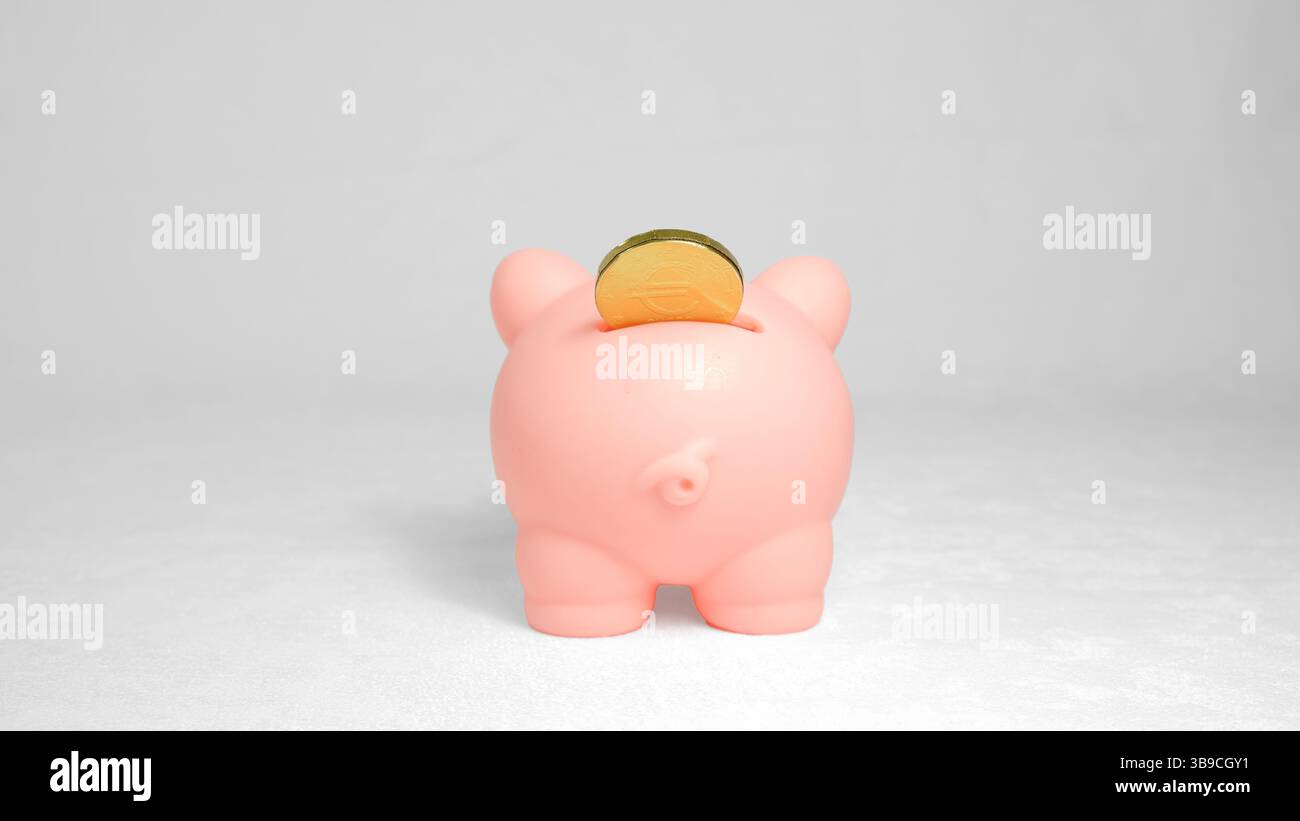Salvadanaio rosa dietro Foto Stock