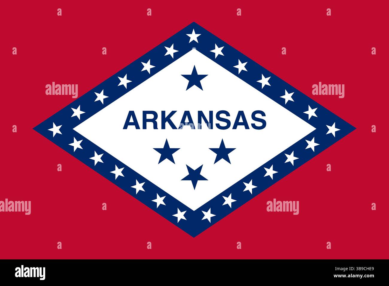 Bandiera dell'Arkansas. Illustrazione vettoriale digitale con proporzioni e colori ufficiali della bandiera dell'Arkansas. Illustrazione Vettoriale