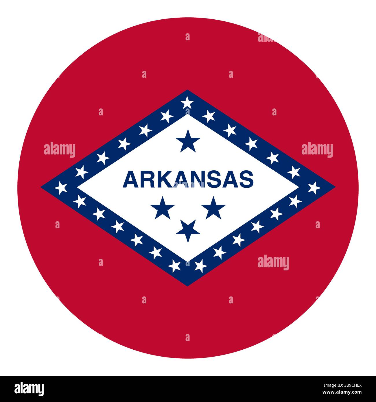 Bandiera dell'Arkansas. Icona del logo della bandiera circolare dell'Arkansas grafica vettoriale del computer Illustrazione Vettoriale