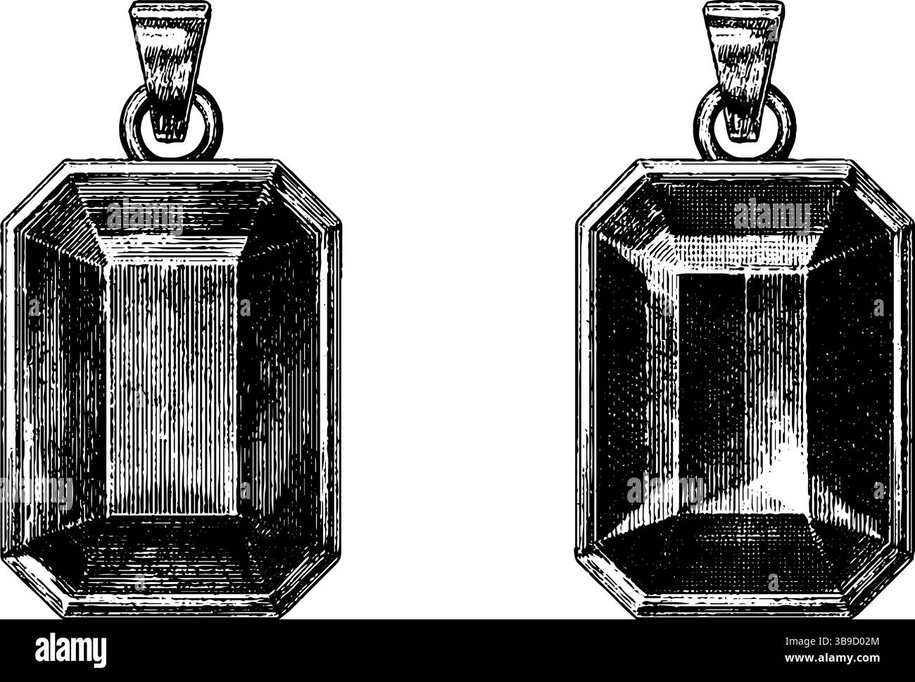 Gioielli vintage con ciondolo smeraldo inciso per progetti artistici e artigianali. Illustrazione Vettoriale