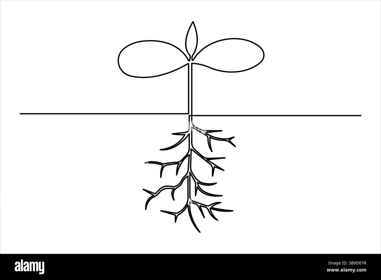 Pianta di crescita in disegno continuo a linea singola. Sprout con lamelle in semplice stile lineare ha isolato un'illustrazione vettoriale a una linea Illustrazione Vettoriale