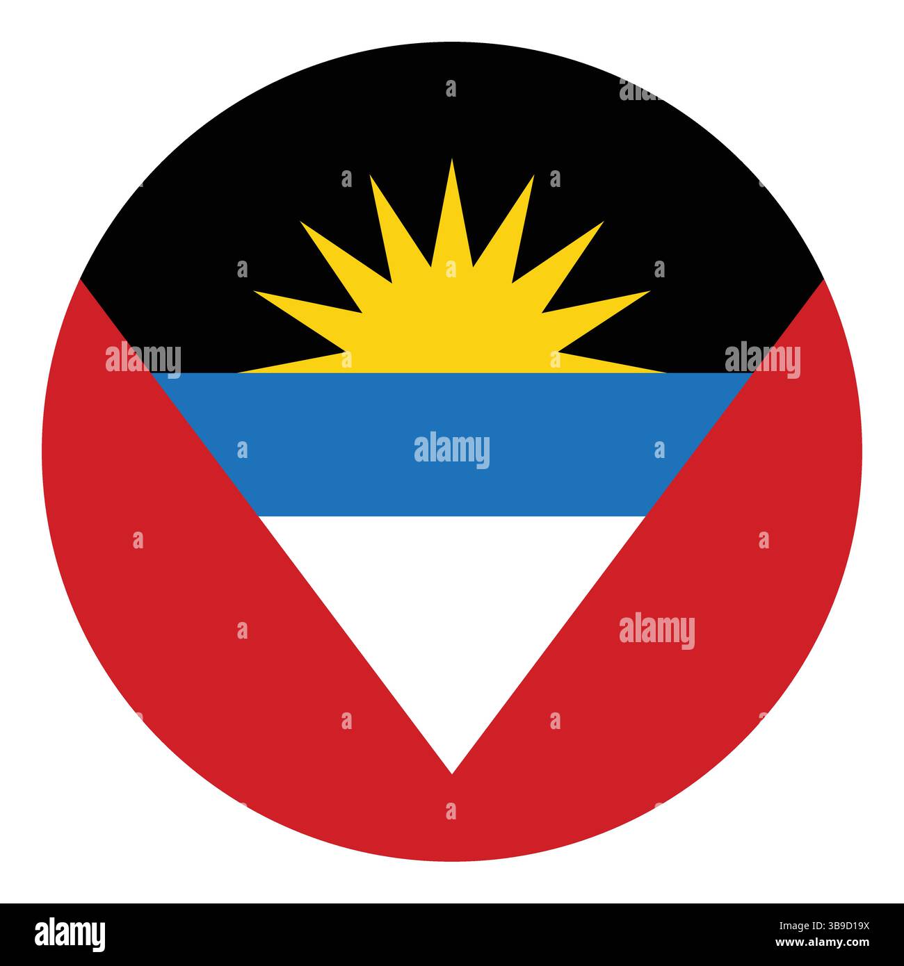 Bandiera di Antigua e Barbuda. Bandiera di Antigua e Barbuda. Icona del logo della bandiera del cerchio di Antigua e Barbuda disegno dell'illustrazione vettoriale del computer. Illustrazione Vettoriale