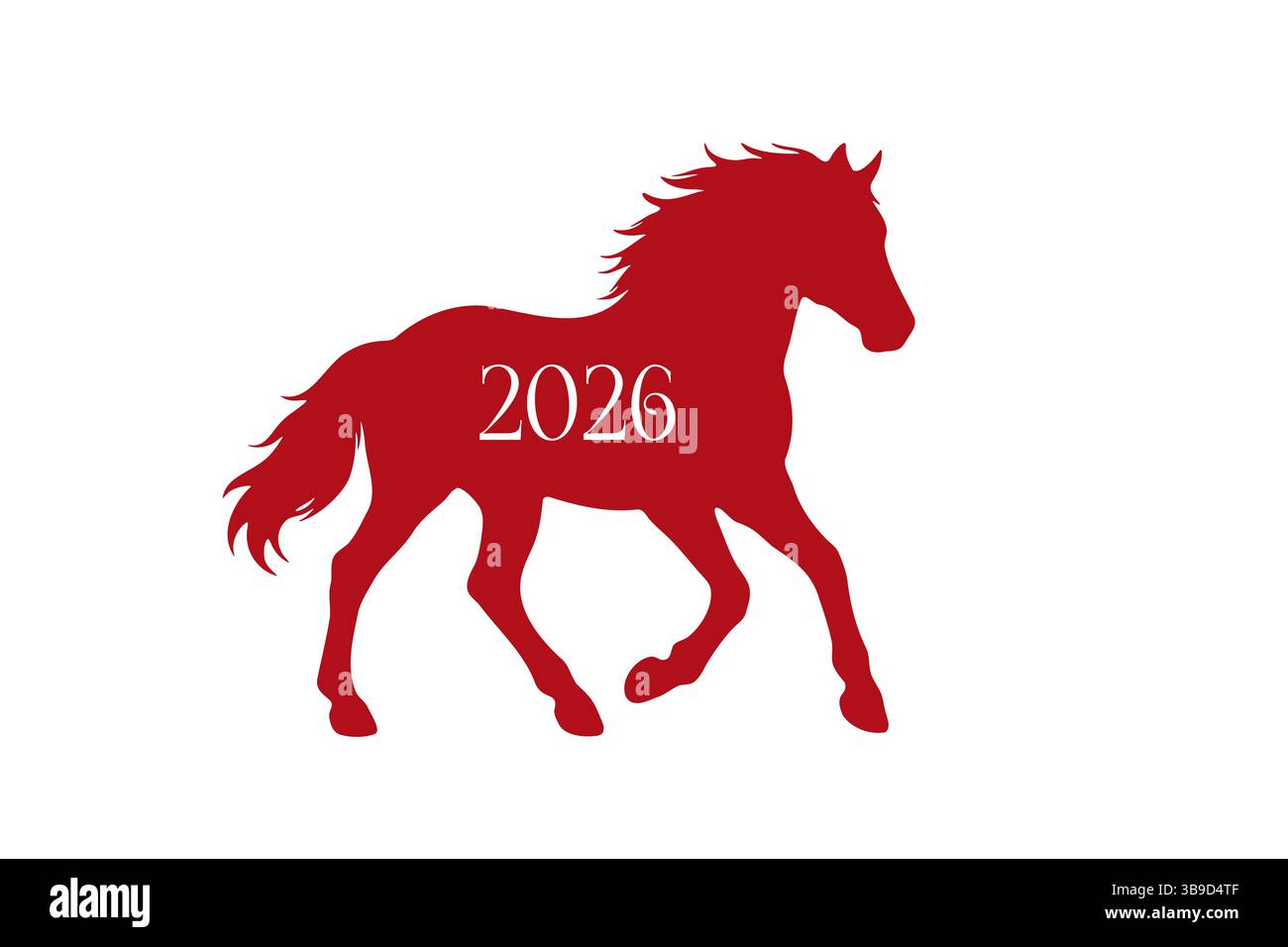 Semplice silhouette rossa di cavallo da passeggio con testo 2026, che simboleggia l'animale zodiacale per il Capodanno cinese con un design vettoriale pulito. Illustrazione Vettoriale Semplice silhouette rossa di cavallo da passeggio con testo 2026, che simboleggia l'animale zodiacale per il Capodanno cinese con un design vettoriale pulito. Illustrazione Vettoriale