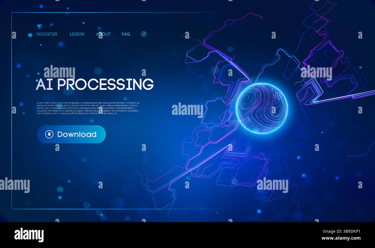 Automazione dell'intelligenza artificiale e ottimizzazione dei processi. Concetto di data mining ai aziendale. Background tecnologico per l'apprendimento automatico e l'analisi dei dati. Illustrazione Vettoriale