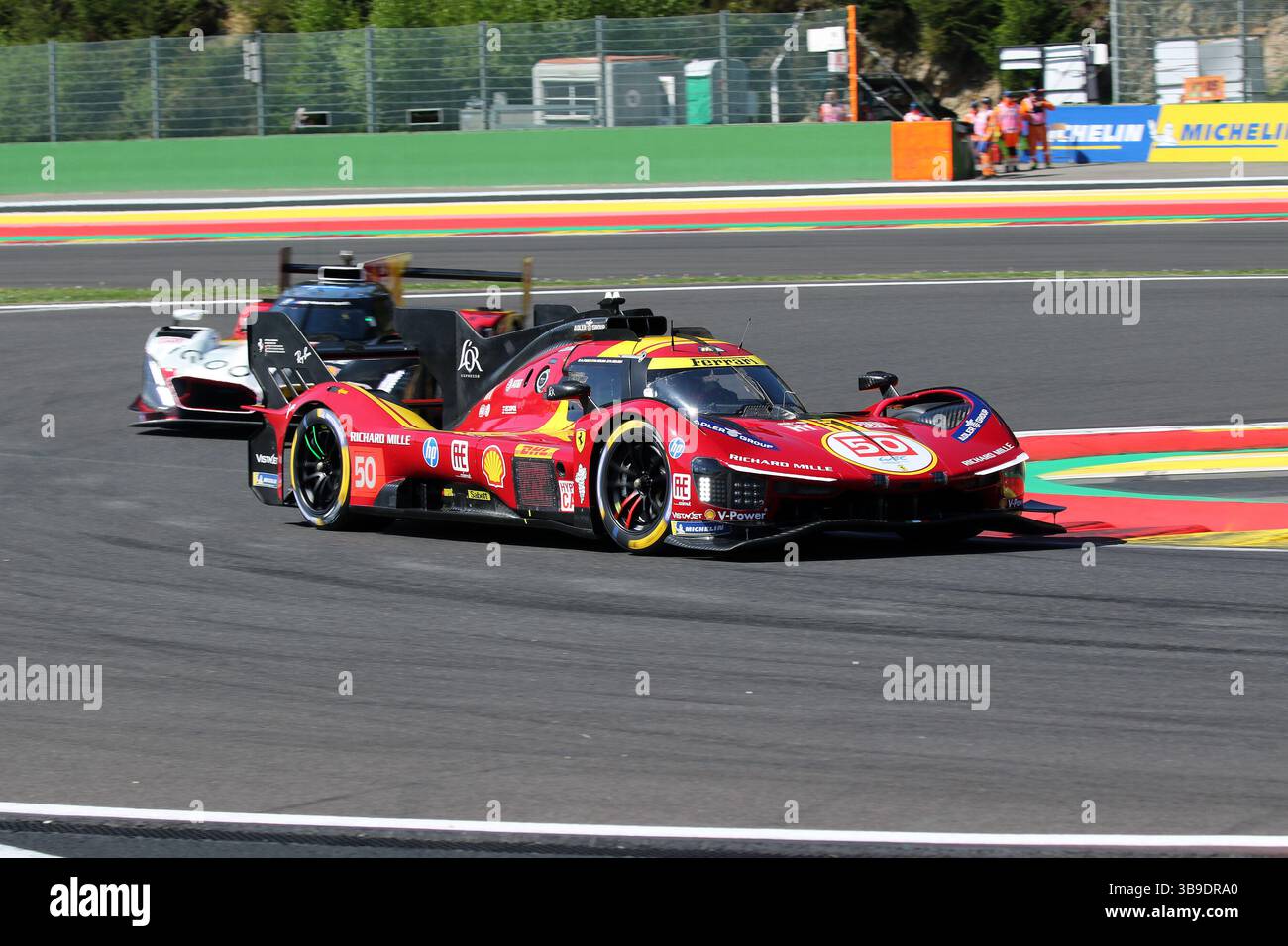 Francorchamps, Belgio. 9 maggio 2025. WEC Total Energies 6 ore Spa-Francorchamps, 07. - 10. Mai 2025 Im Bild: Antonio fuoco (ITA), Miguel Molina (ESP), Nicklas Nielsen (DEN), im Ferrari F 499P/dpa/Alamy Live News Foto Stock