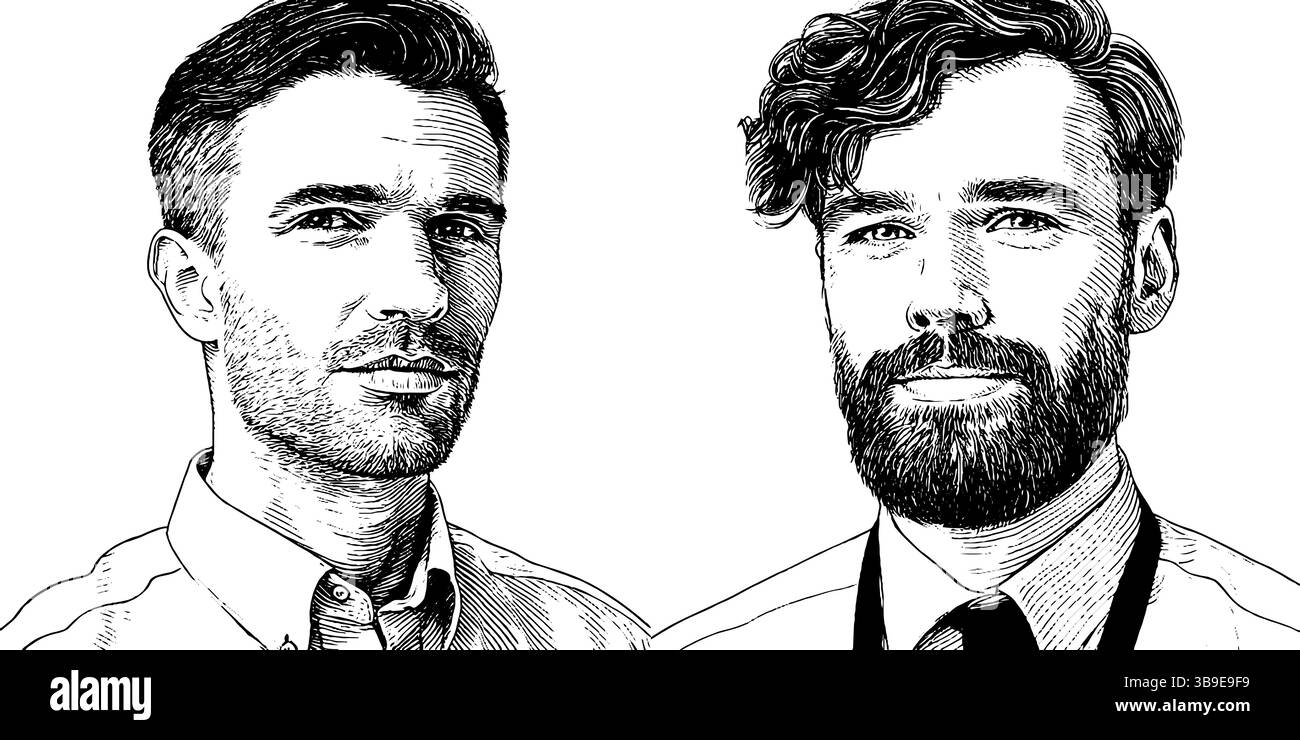 Ritratti di figure professionali incisi per il design del settore finanziario. Illustrazione Vettoriale