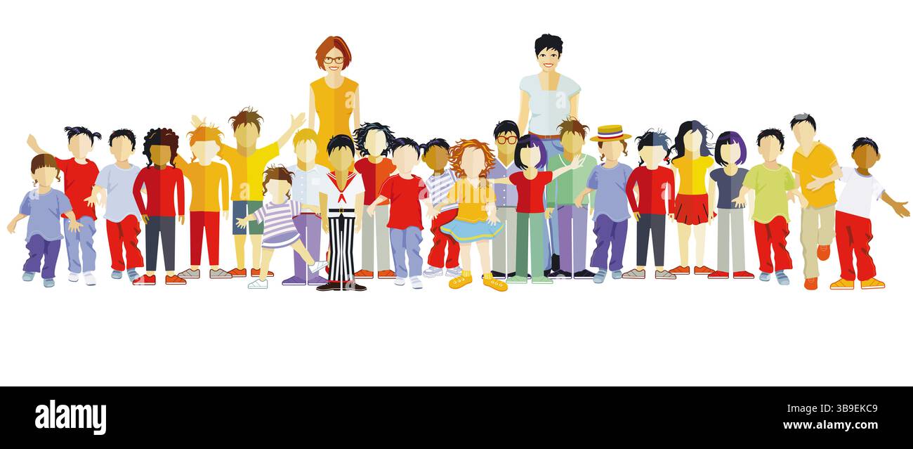 Bambini felici nell'illustrazione dell'asilo Foto Stock