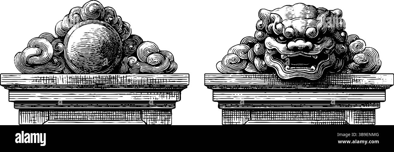 Illustrazione incisa di dettagli architettonici della porta imperiale con disegni ornamentali. Illustrazione Vettoriale