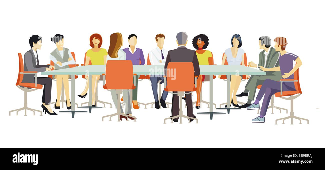 Consulenza in team, riunione aziendale, illustrazione Foto Stock