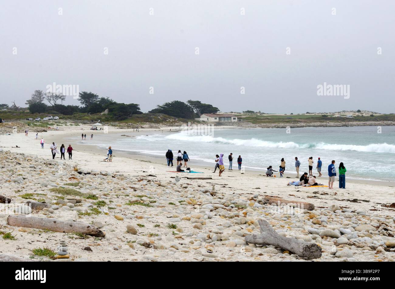 Gente sulla spiaggia di Pacific Grove Foto Stock