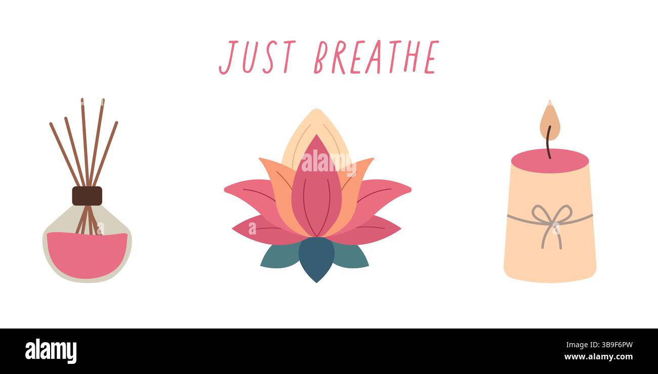 Tempo di meditazione impostato. Collezione di elementi disegnati a mano: Diffusore aromatico, loto Illustrazione Vettoriale Tempo di meditazione impostato. Collezione di elementi disegnati a mano: Diffusore aromatico, loto Illustrazione Vettoriale