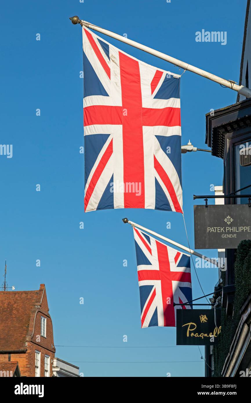 Bandiere, Union Jacks, Stratford-upon-Avon, Warwickshire, Inghilterra, gran Bretagna Foto Stock