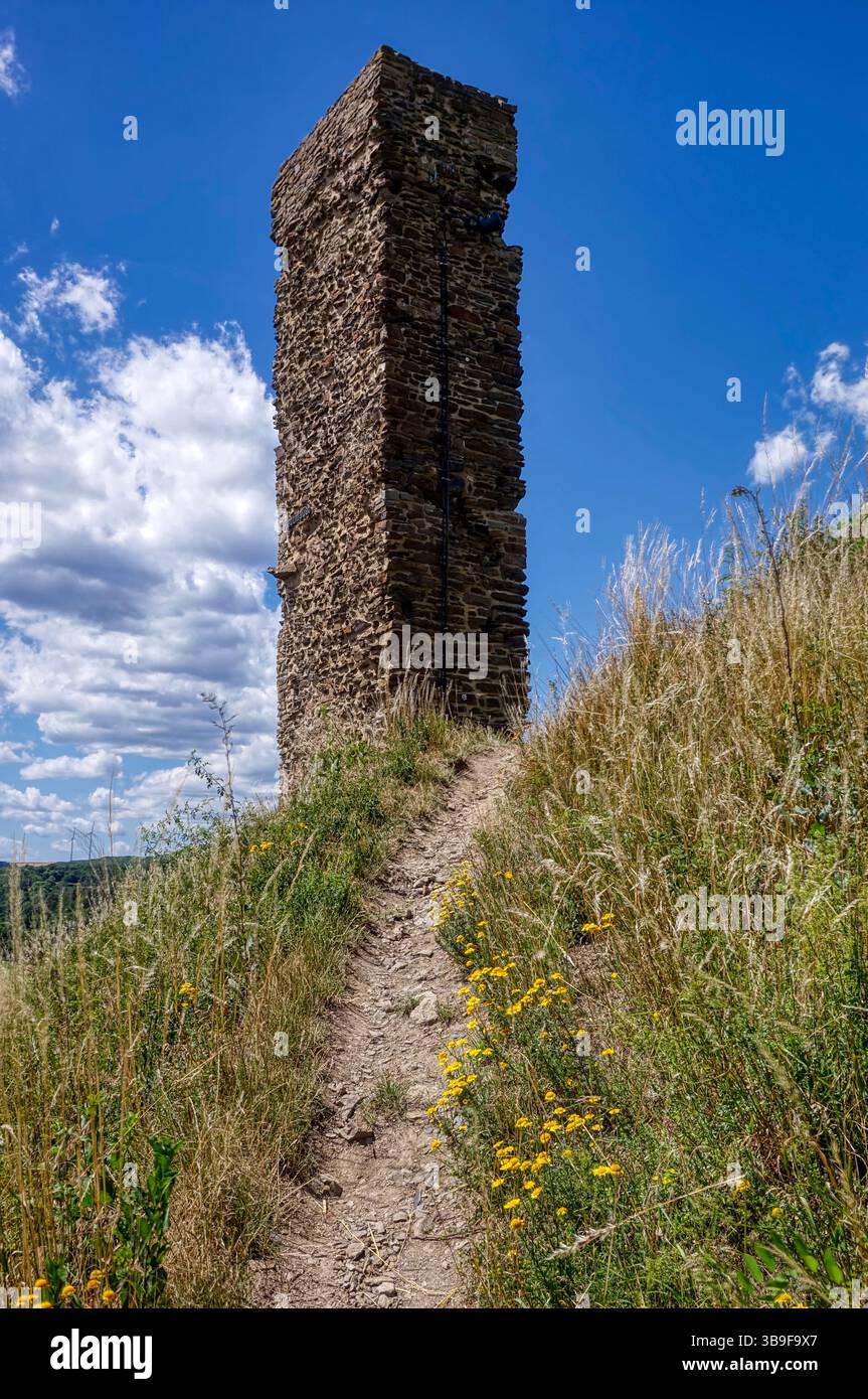 Resti delle mura di un castello storico in rovina a Monreal Foto Stock