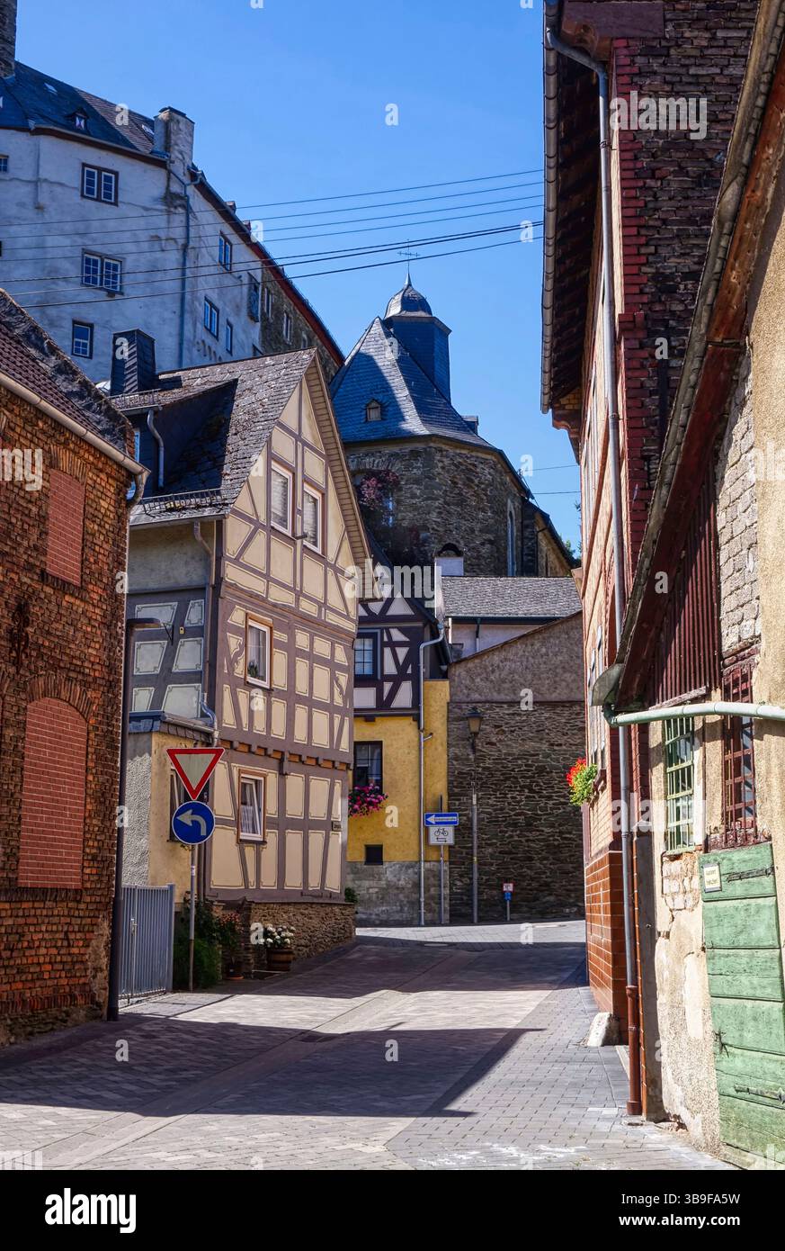 Vista della città vecchia di Runkel an der Lahn Foto Stock