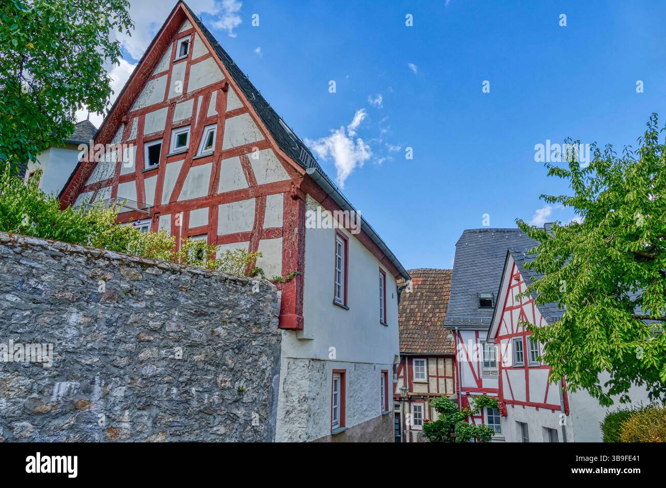 Edifici storici in legno a Diez an der Lahn Foto Stock