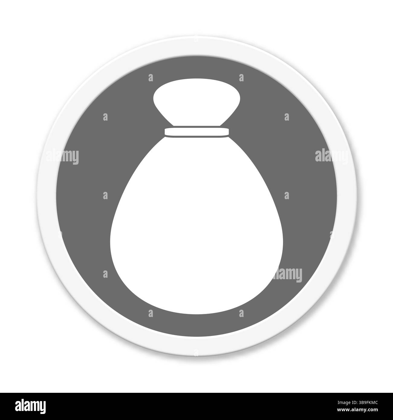 Il bottone grigio rotondo mostra la borsa dei soldi o la borsa dei soldi Foto Stock