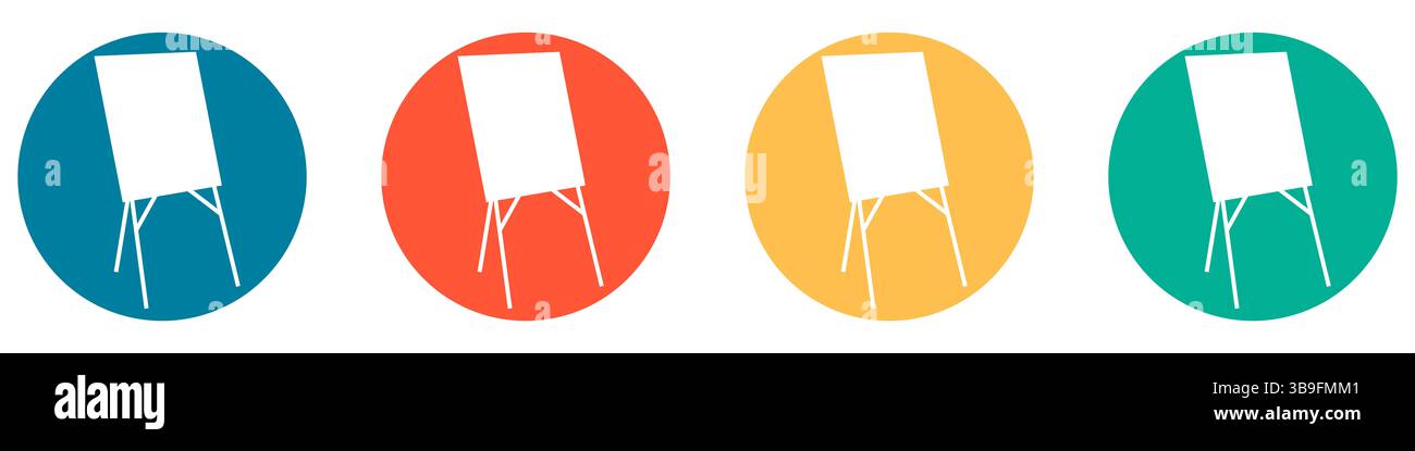 Le icone in blu, rosso, arancione e verde mostrano la lavagna per la lezione Foto Stock