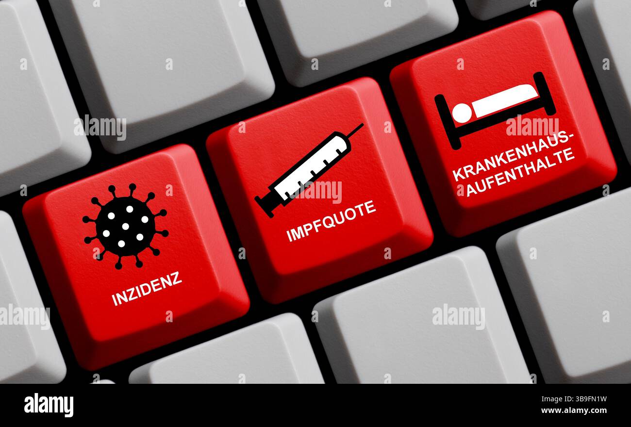 Incidenza, tasso di vaccinazione, ospedalizzazione - situazione attuale della pandemia di Coronavirus in Germania Foto Stock