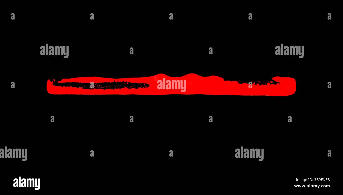 Linea di divisione rossa disordinata dipinta con un pennello sul nero Foto Stock